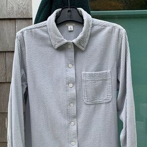 Vintage LL Bean Corduroy Button Shirt Women M Reg Gray Long Sleeve Cotton Retro